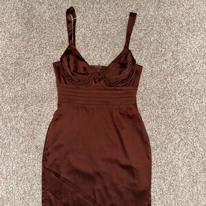 Elegant Brown Satin Dress - underwire